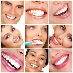 Close-ups of several patients with healthy, white smiles